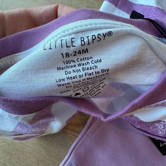 NWT Little Bipsy Toddler Girls Purple Striped Pocket Tee and Shorts - Picture 6 of 6